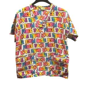 Peace and Love Medical Scrub Top V Neck Size M
